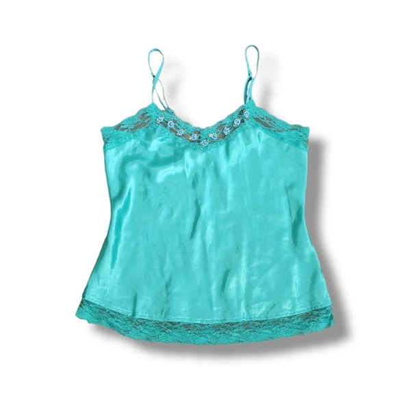 SOLD Y2K One Step Up Lace and Sequin Green Camisole Tank Top - Picture 3 of 5